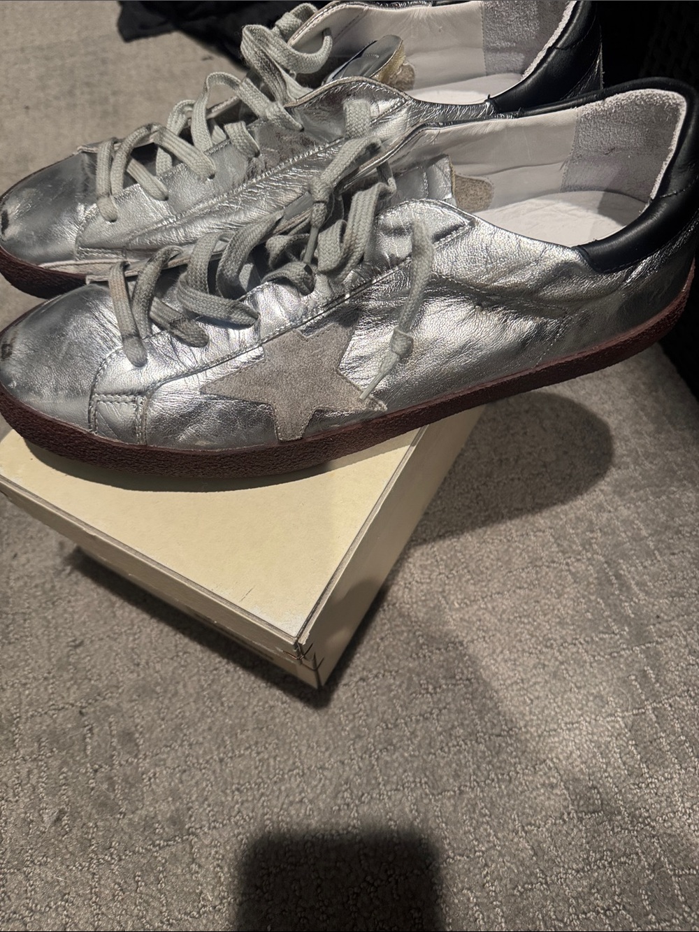 Golden Goose Silver Metallic Star Low-Top Sneakers